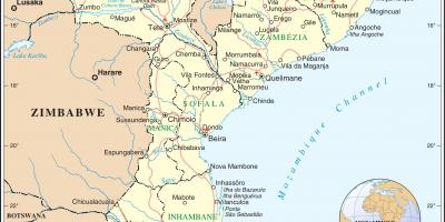 Aeroports a Moçambic en un mapa