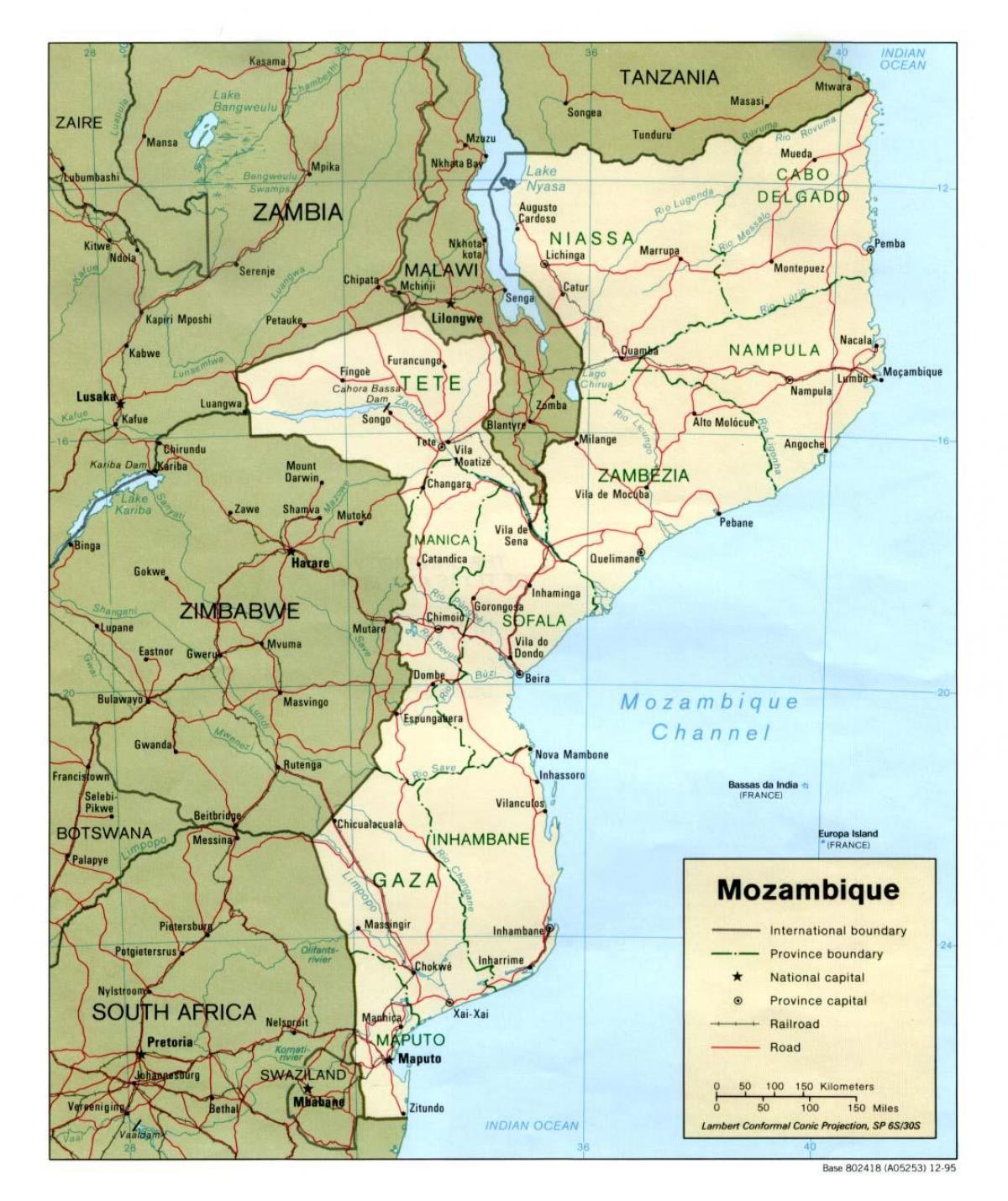 mapa de Moçambic carreteres