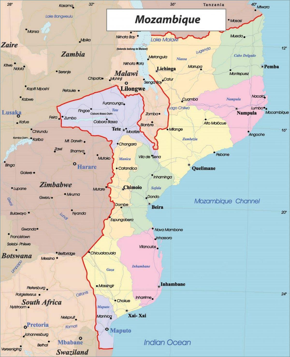 Moçambic mapa polític